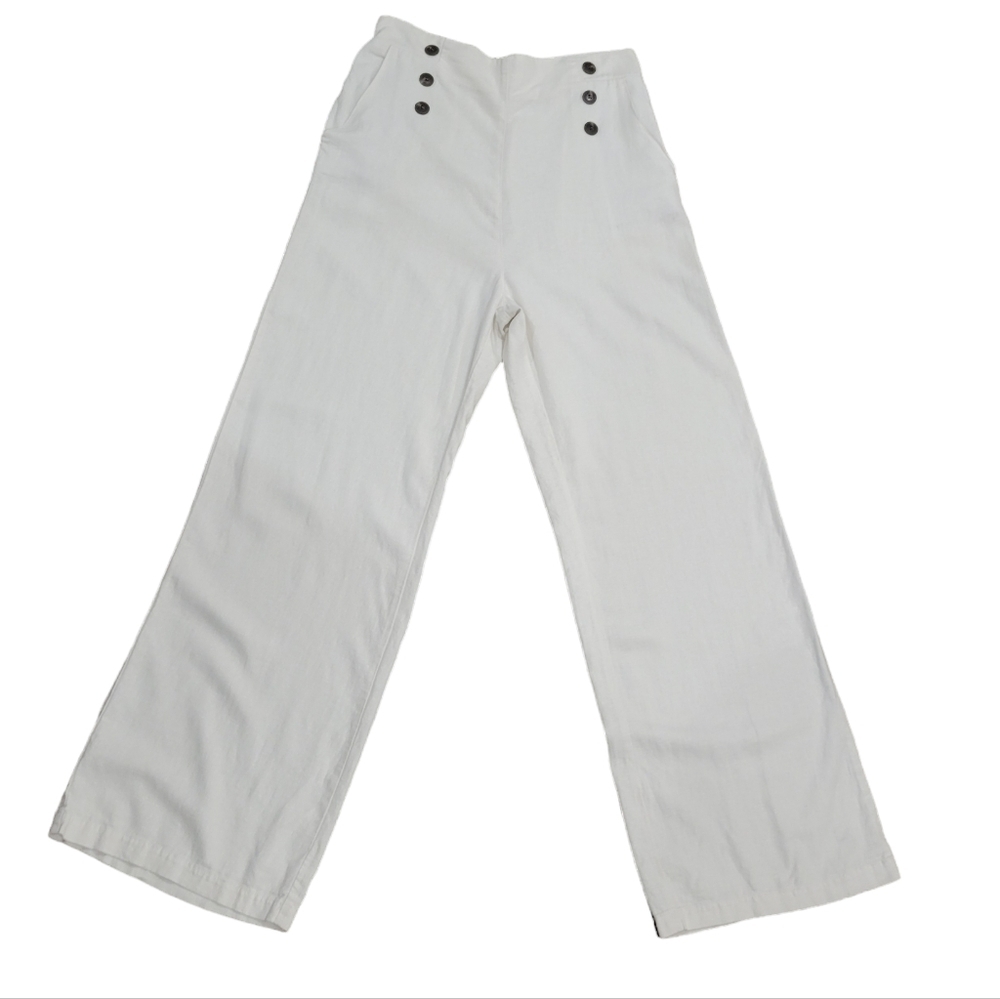 Cavalini Wide Leg Linen Blend Pull On Pants Size Large